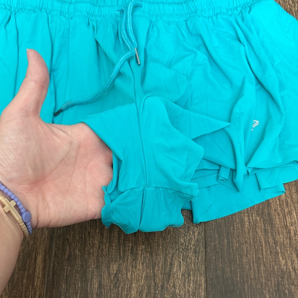 Teal Ruffle butterfly athletic Shorts with build in shorts liner - Picture 2 of 4